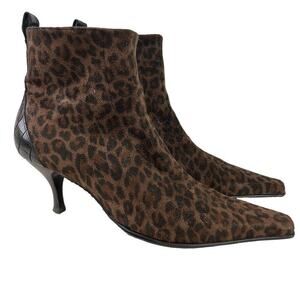 Donald J. Pliner Brown Leopard Print Pointed-Toe Kitten Heel Ankle Boots